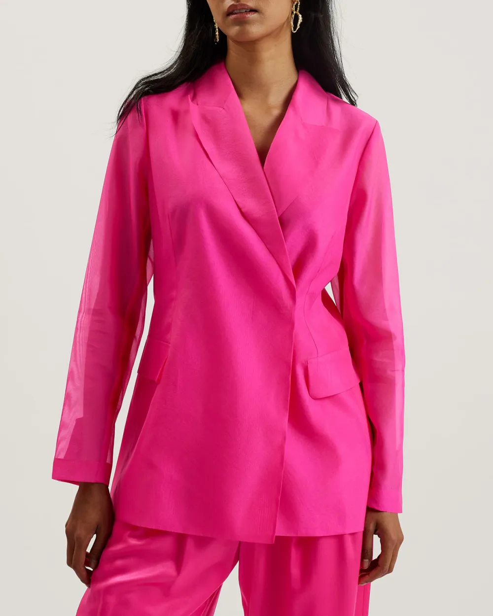 Yomu Oversized Sheer Sleeve Organza Blazer Brt-Pink