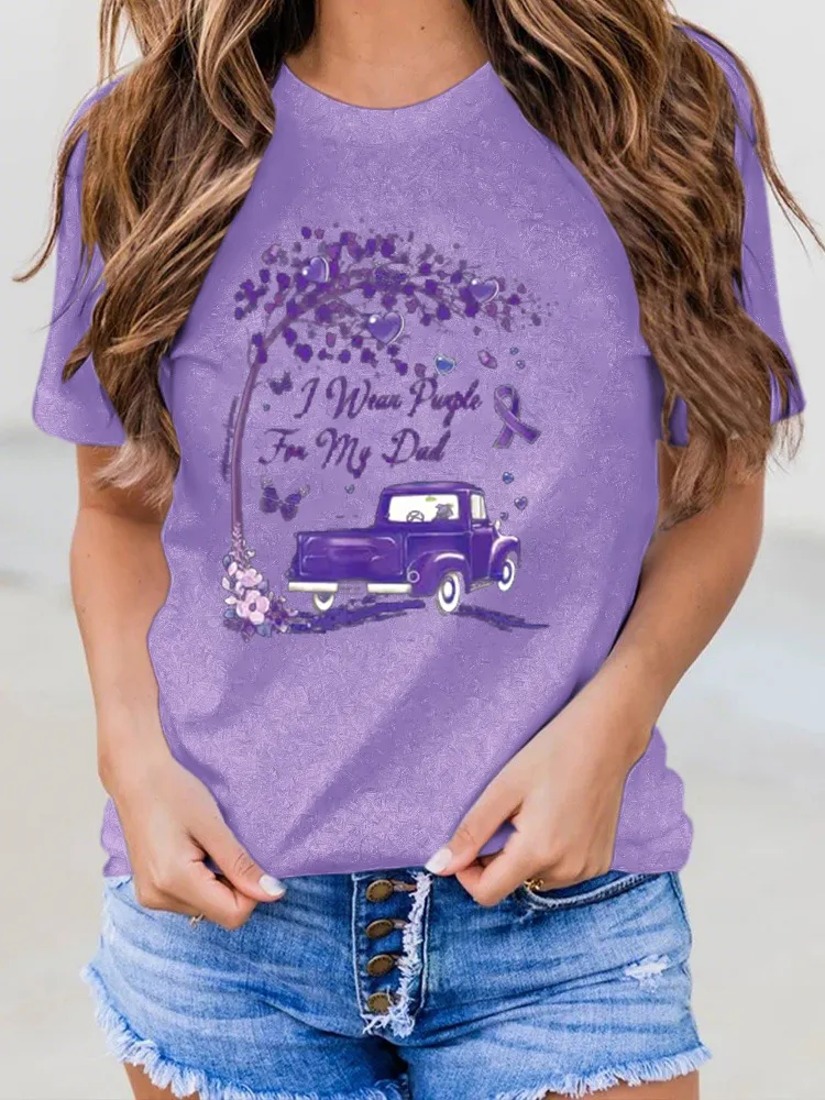 Women'S I Wear Purple For My Dad Round-Neck T-Shirt