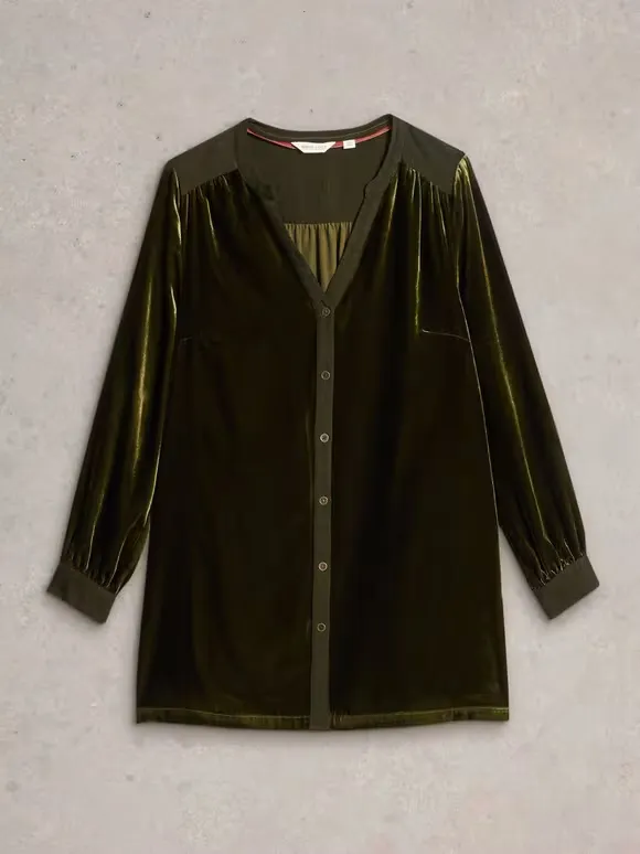 Long Sleeve Olive Velvet Tunic