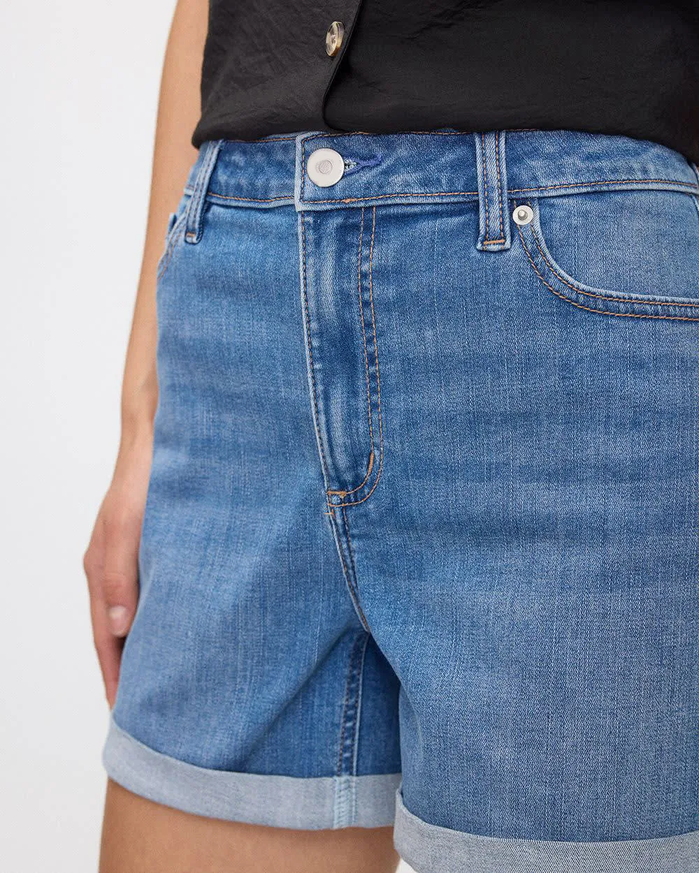 Mid-Rise Denim Shorts with Rolled Hem