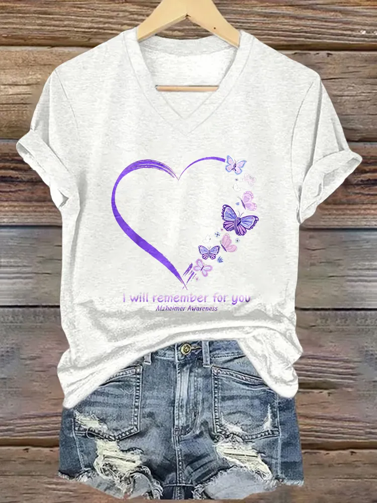Women'S  I Will Remember For You  Alzheimer'S Awareness V-Neck T-Shirt