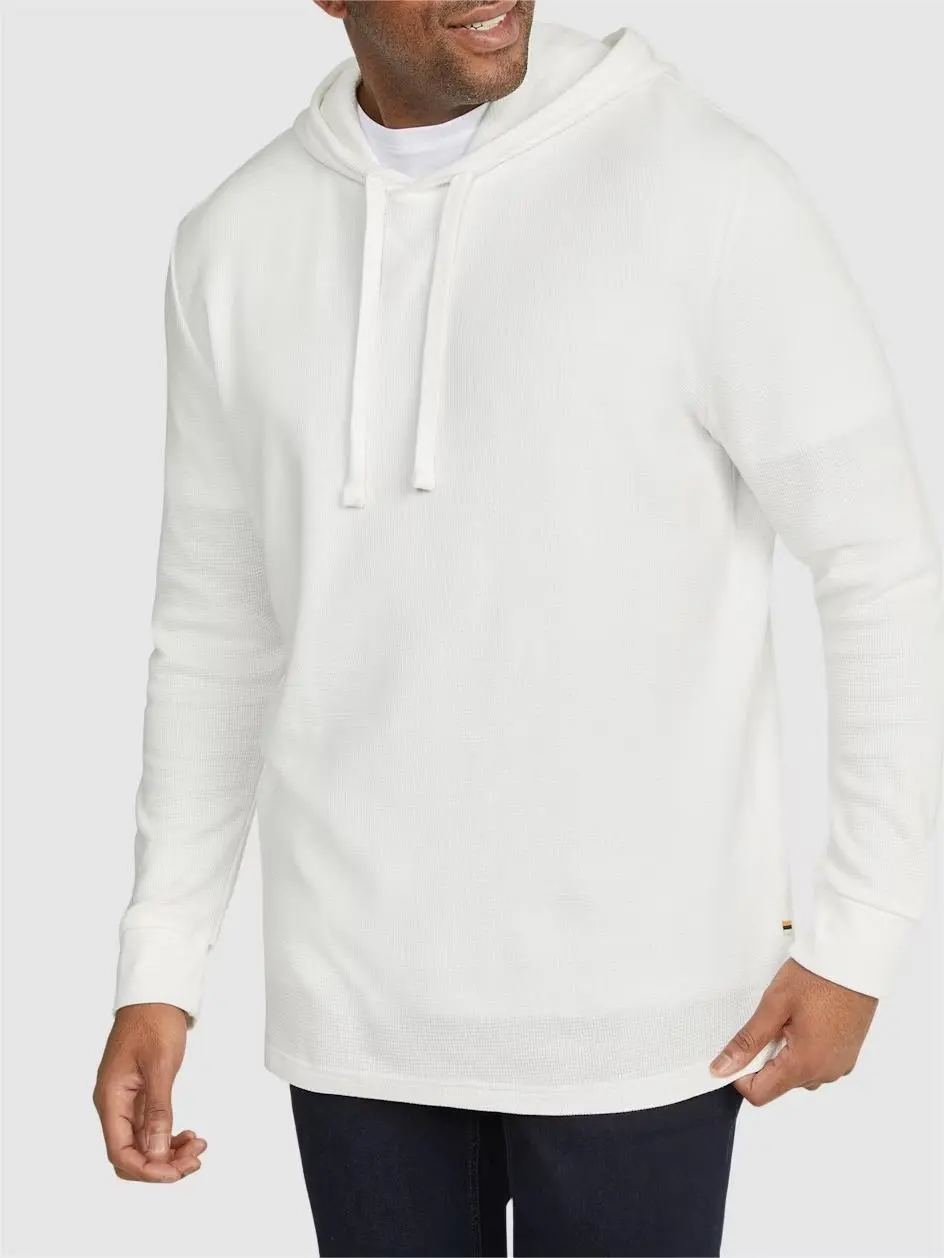 WHITE WAFFLE HOODED LONG SLEEVE TOP