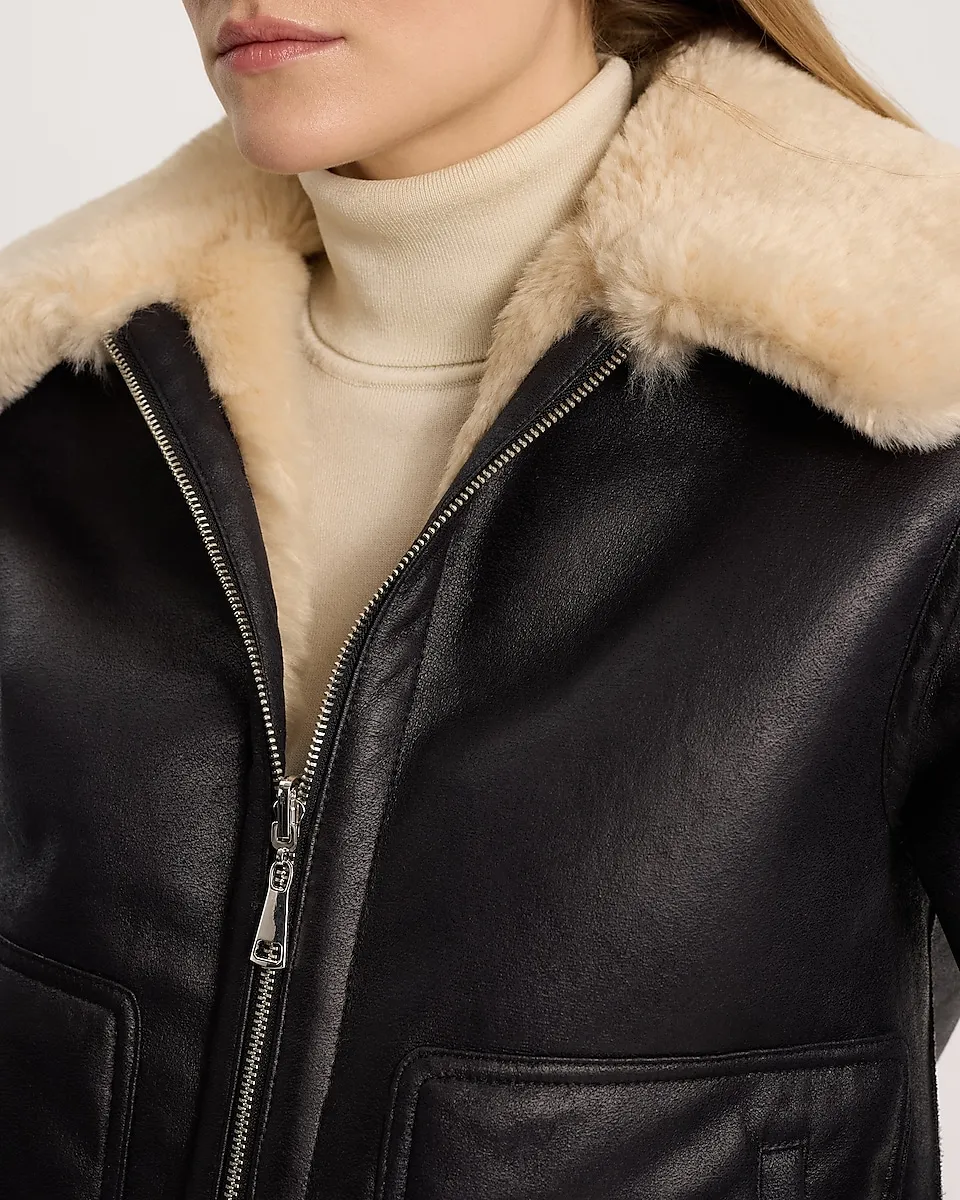 Reversible Faux Leather Shearling Jacket