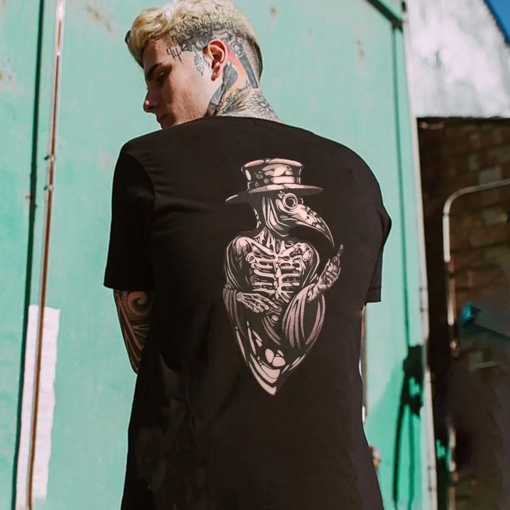 Plague Doctor Skull Printed Men's T-shirt