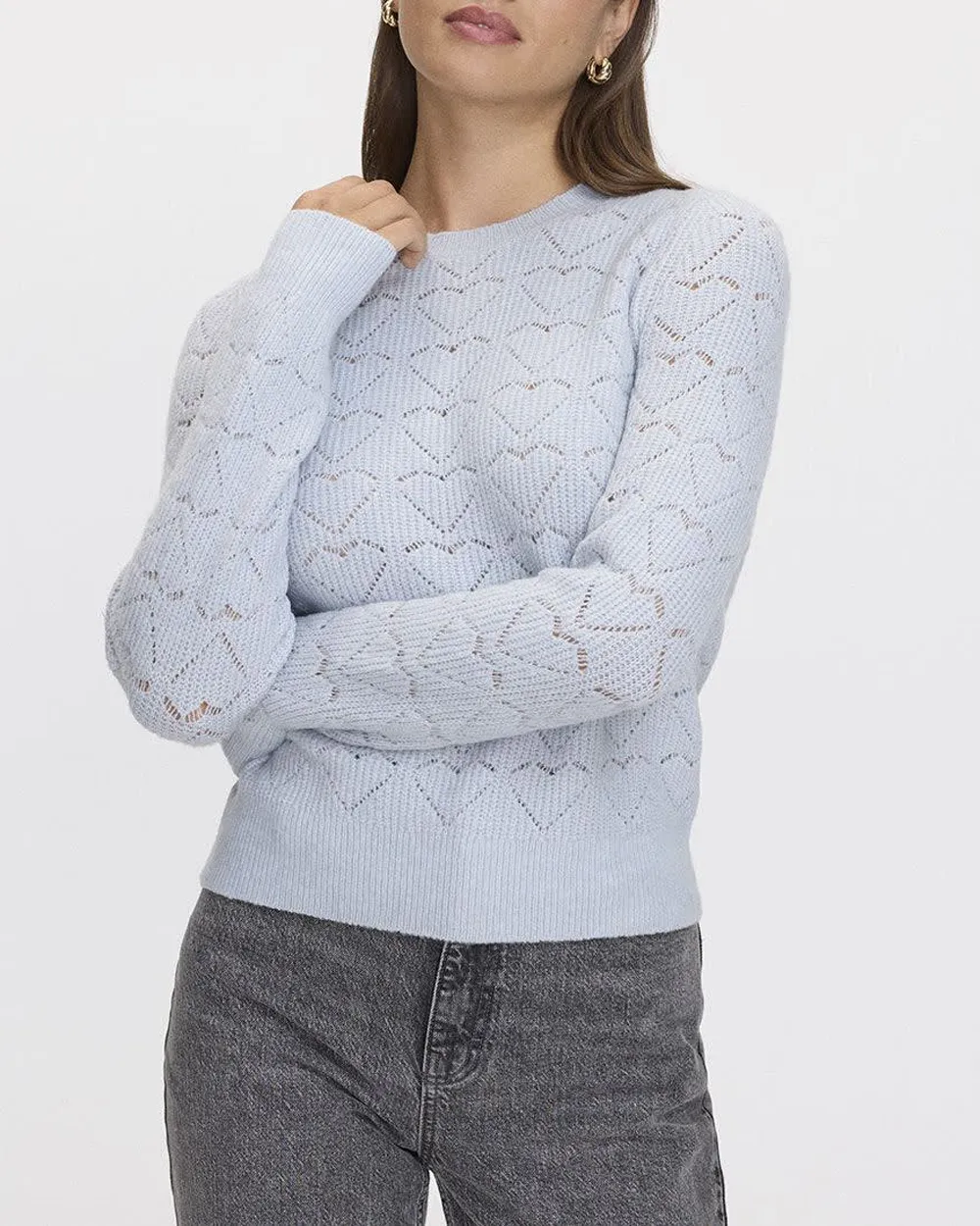 Long-Sleeve Crew-Neck PlushSoft Sweater with Pointelle Hearts