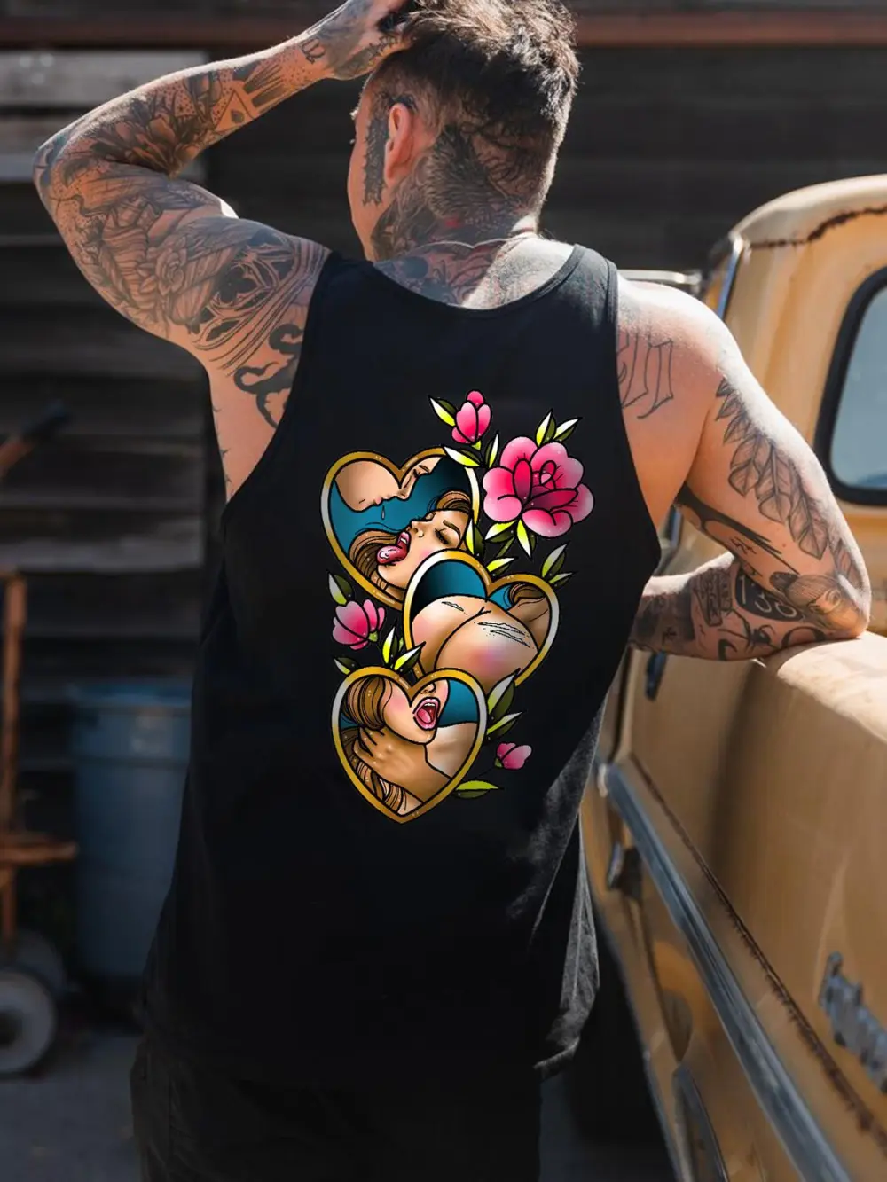Choke Me Up Floral Tattoo Printed Men's Tank