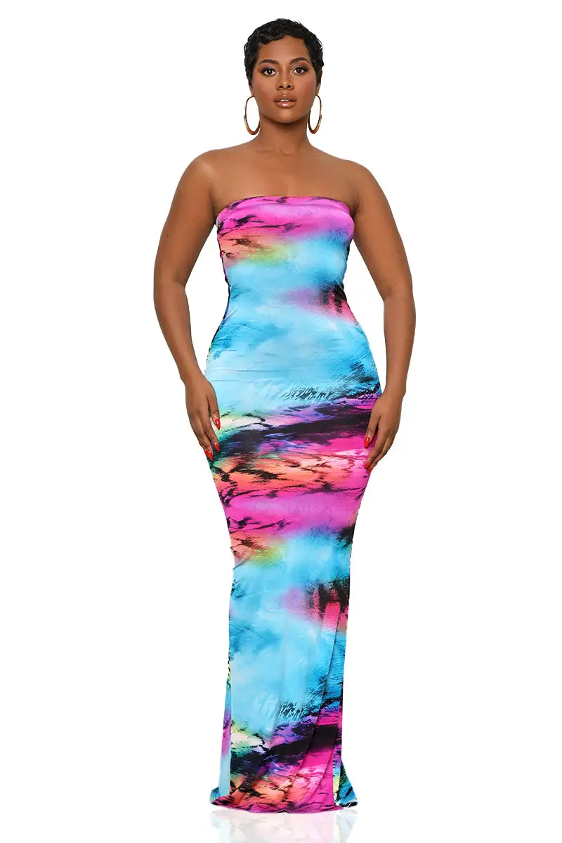 Evening Glow Tube Dress (Blue Multi)-FINAL SALE