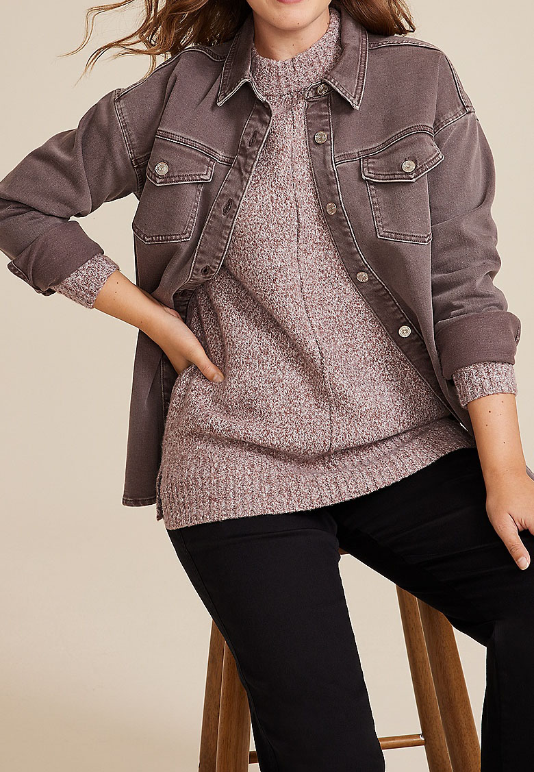 Marled Mock Neck Tunic Sweater