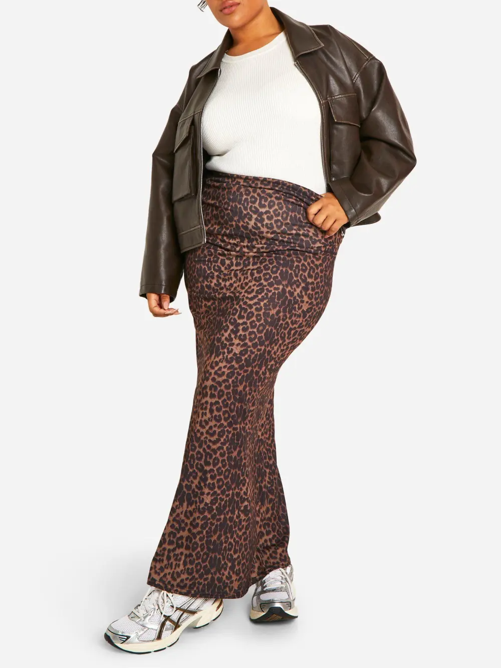 LEOPARD JERSEY KNIT MAXI SKIRT