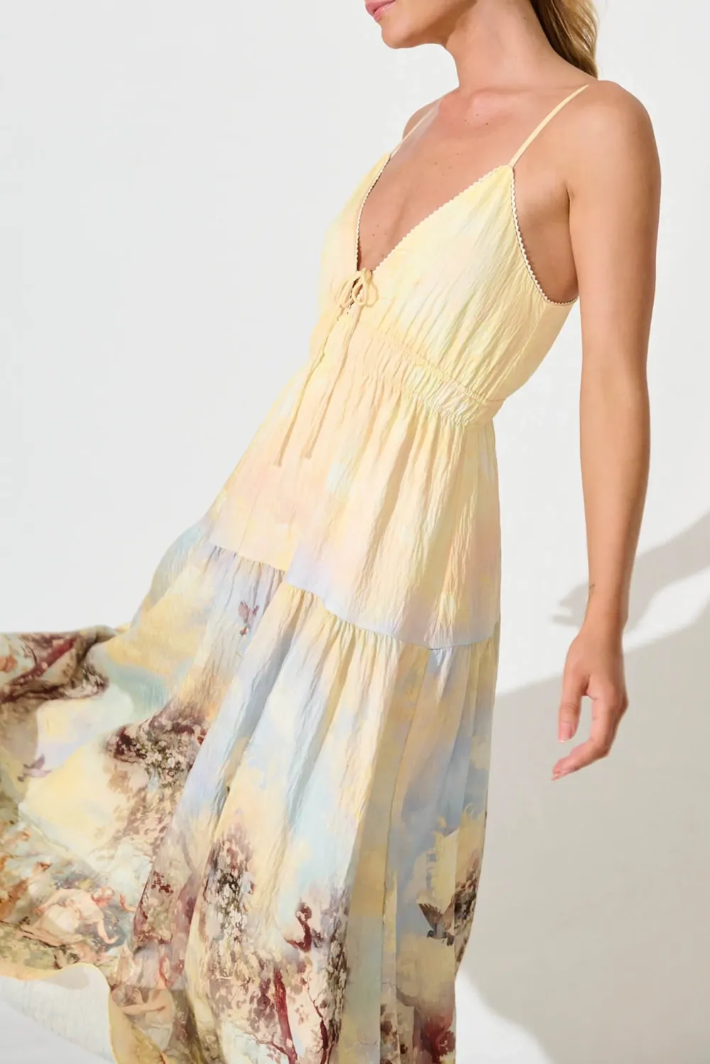 Beige Printed Spaghetti Strap Maxi Dress