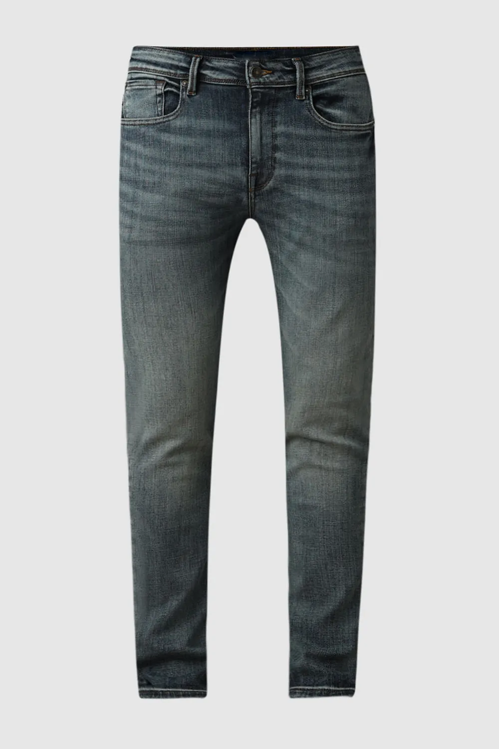 Blue Mid Rise Leon Slim Fit Jeans-Wash blue