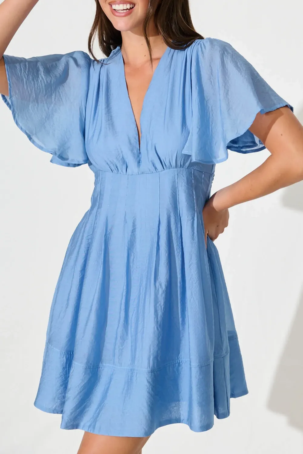 Light Blue Flutter Sleeve Mini Dress
