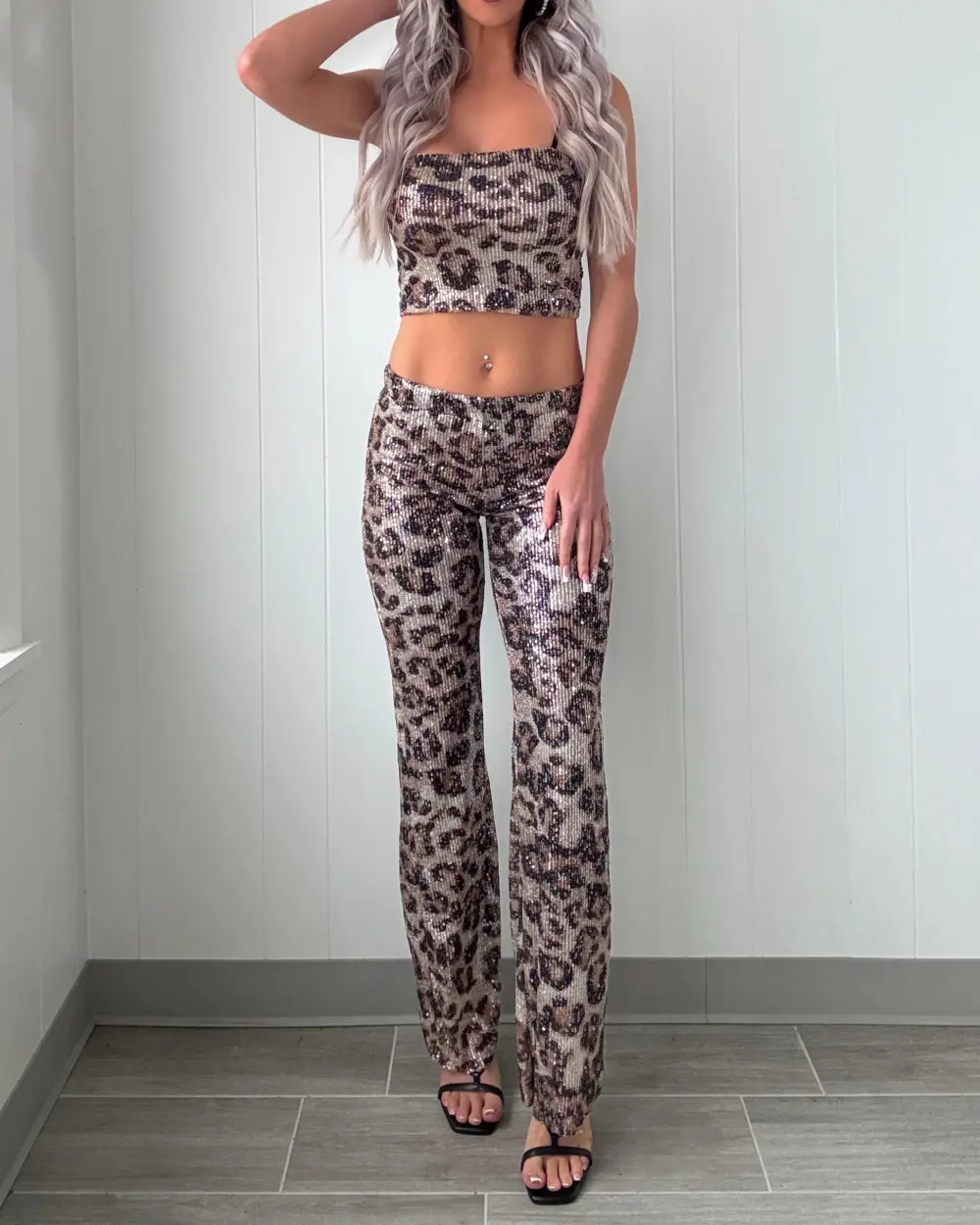 Safari Nights Sequin Pants Set - Leopard