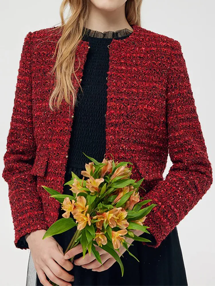 Wool Blend Tweed Women Crop Jacket