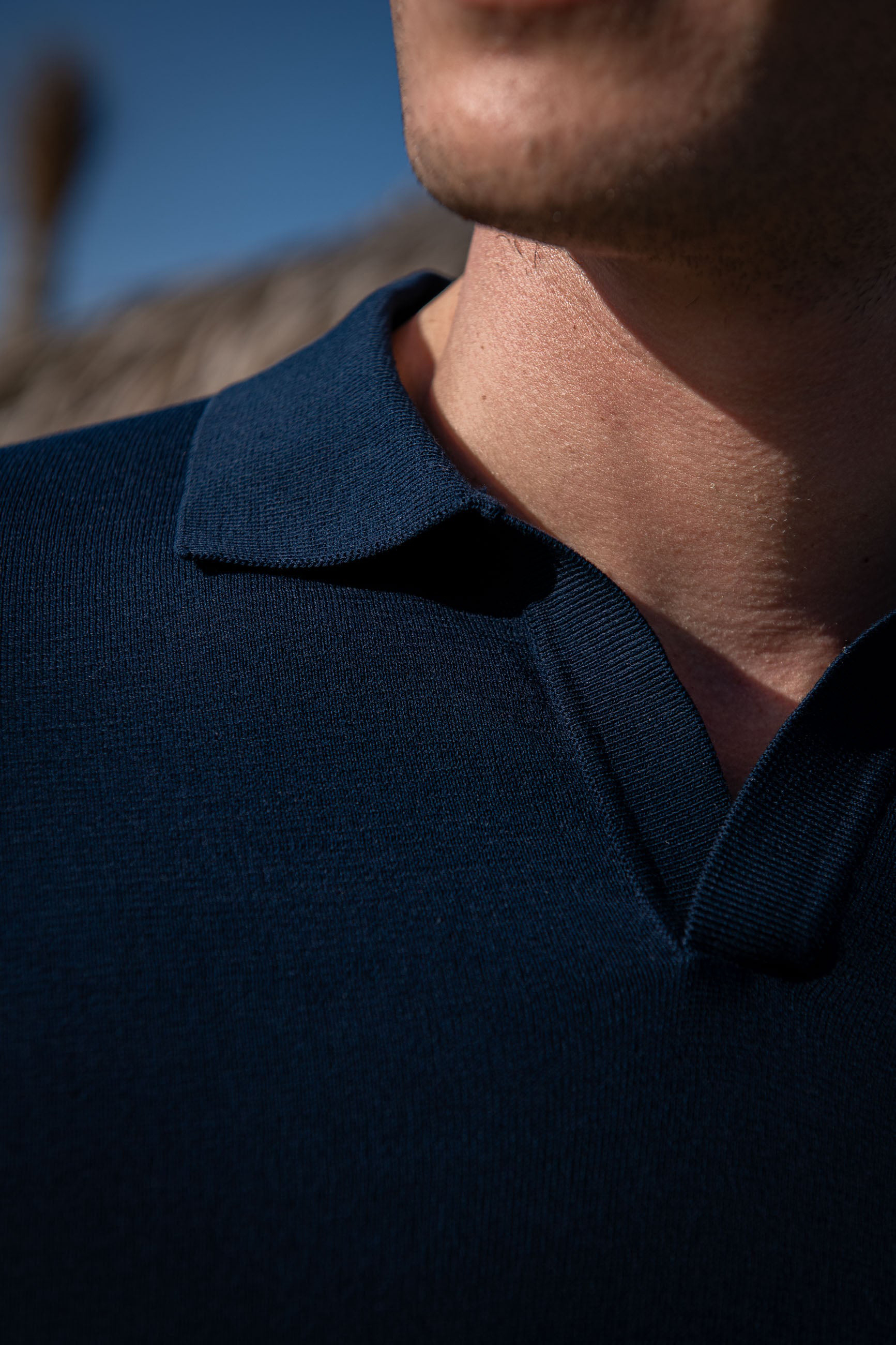 Blue Ribbed Knit Polo