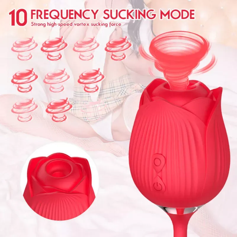 Rose Sucking Clit Vibrator Dildo Thrusting G-spot Massager Sex Toys for Women