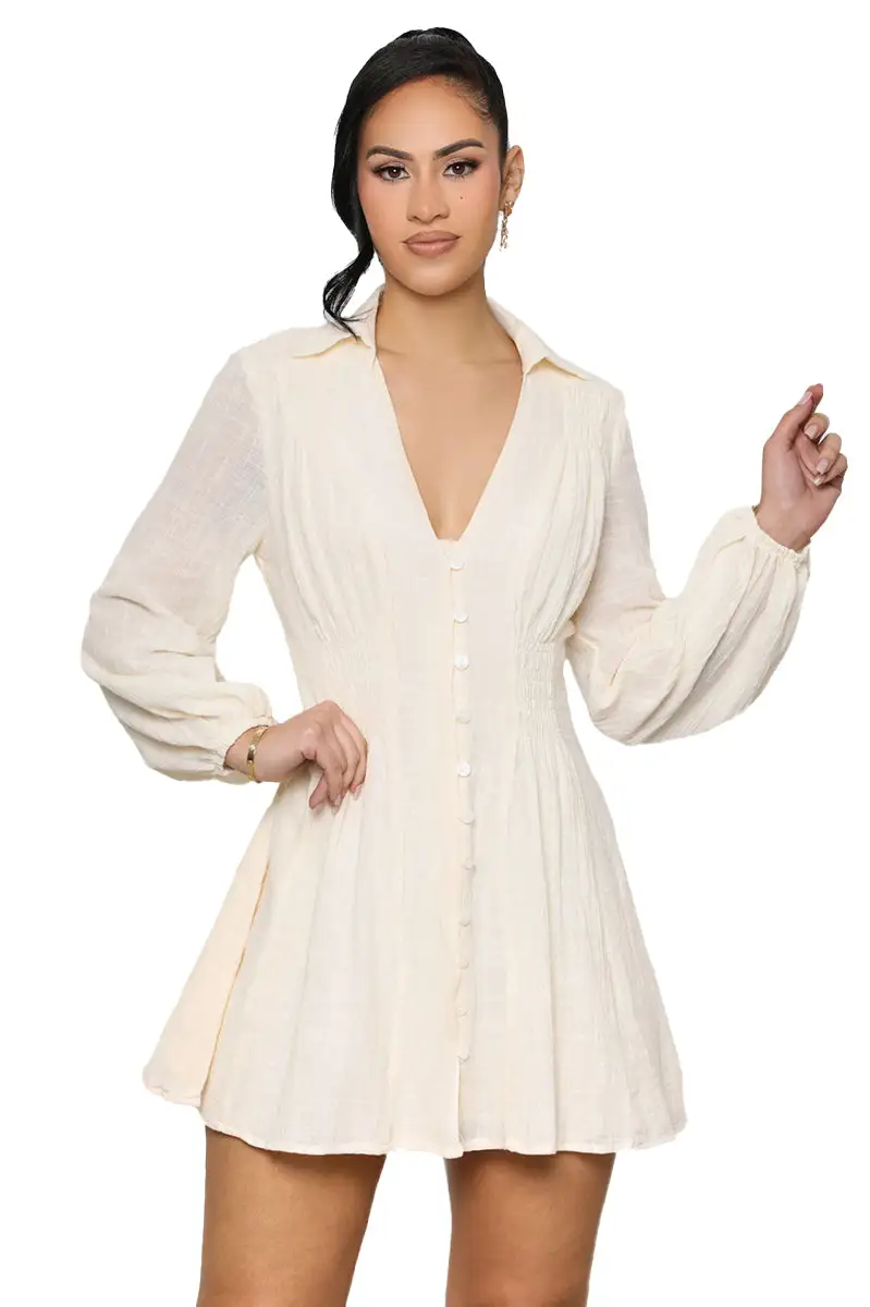 Flow With It Mini Dress (Cream)-FINAL SALE