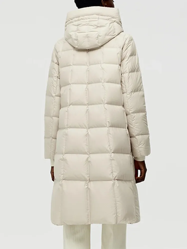 Patchwork Hooded Long Goose Down Coat