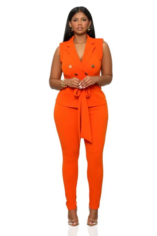 Business Girl Pants Set (Orange)-FINAL SALE
