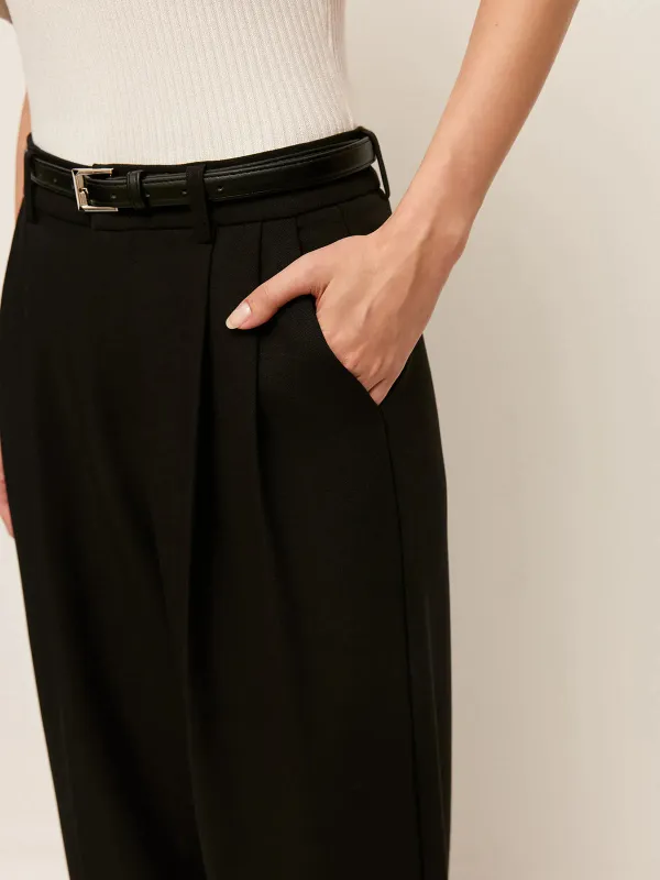 Plain Straight Pants With Belted