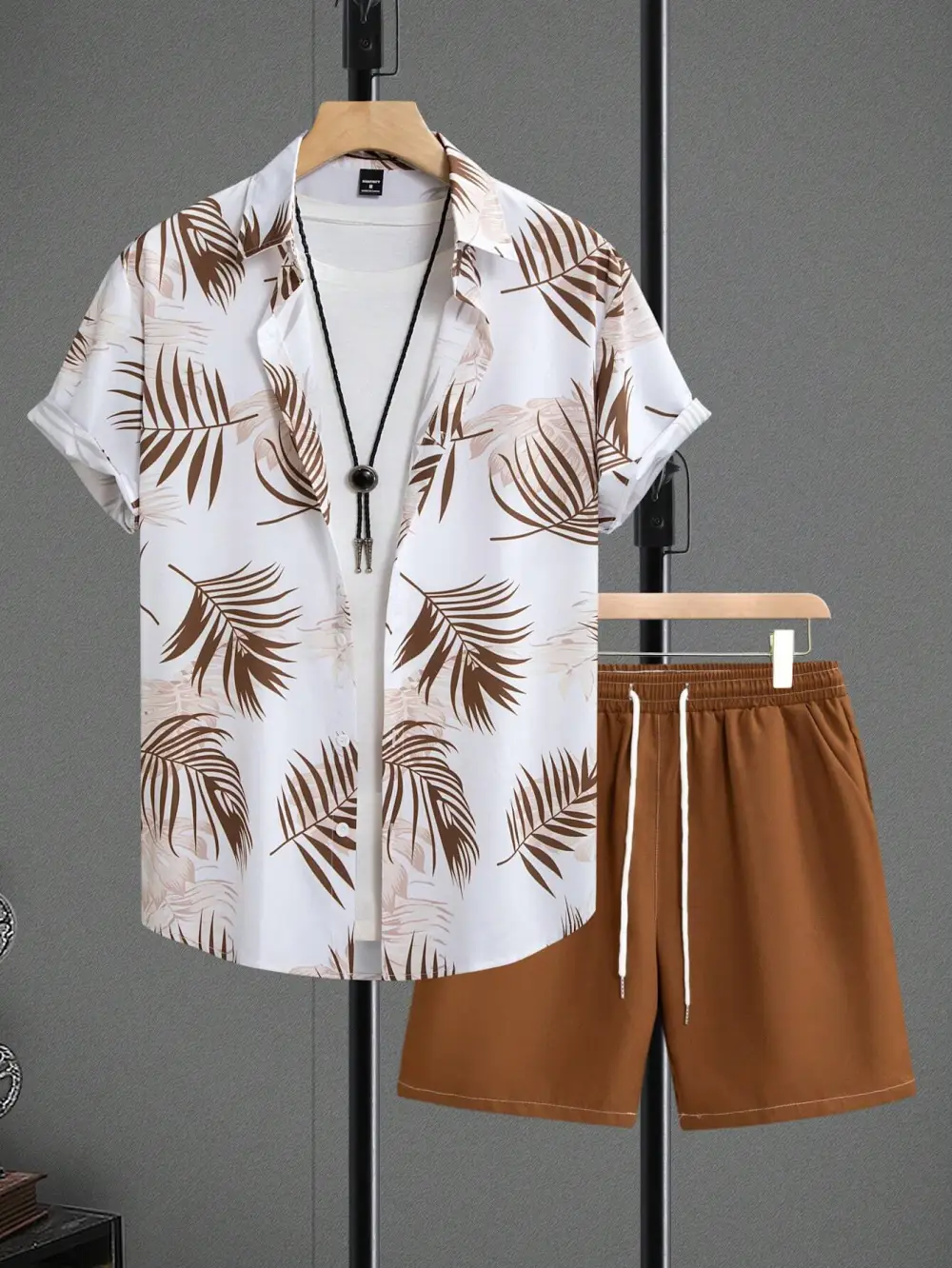 2pcs Men's Floral Print Shirt And  Pocket Shorts Set Men Summer Outfits