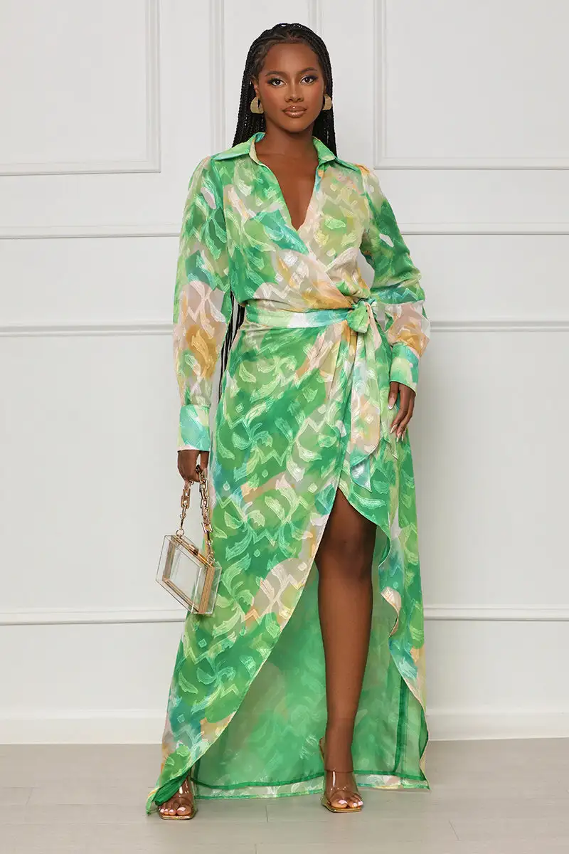 Smooth Talkin' Wrap Maxi Dress (Green Multi)- FINAL SALE