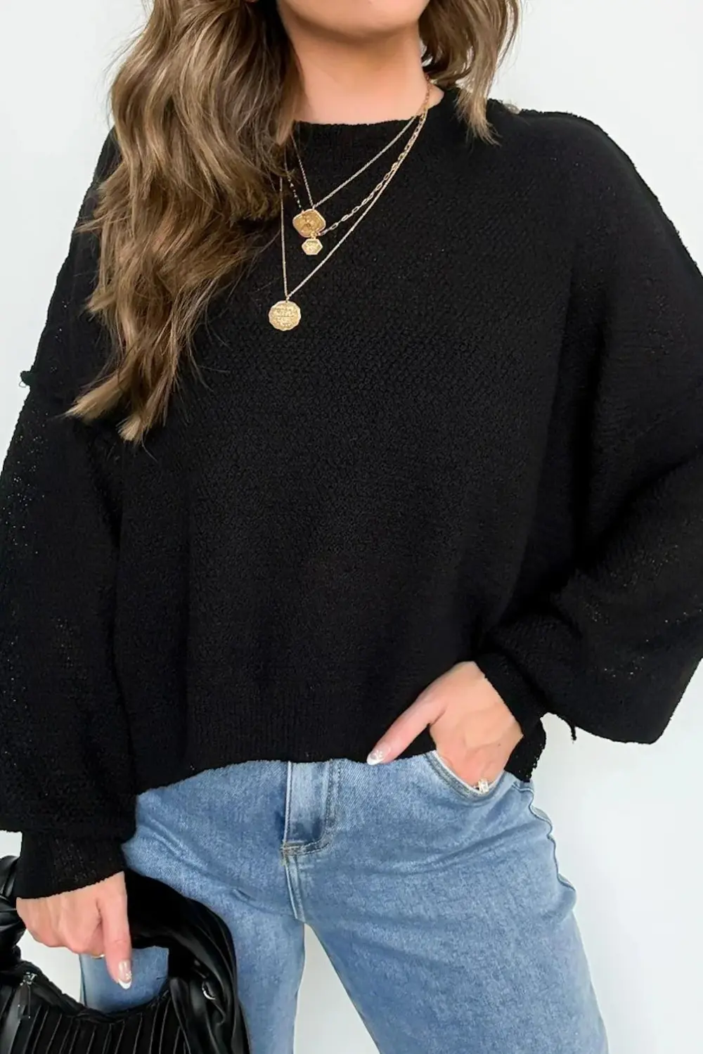 Mock Neck Side Slit Knit Sweater