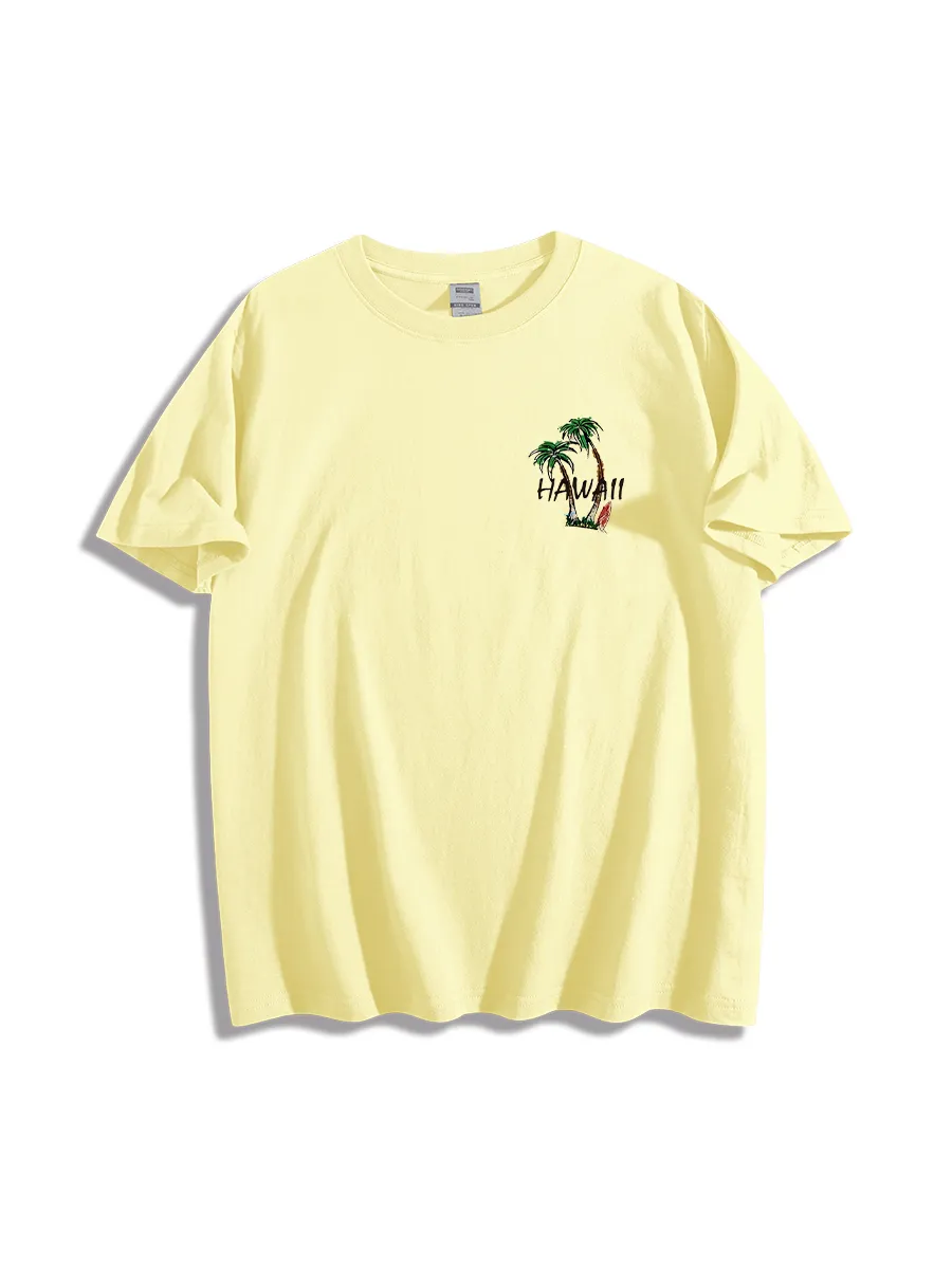 Men'S HAWAII Letter Palm Tree Boat Graphic Printed Vacation Short Sleeves T-Shirt