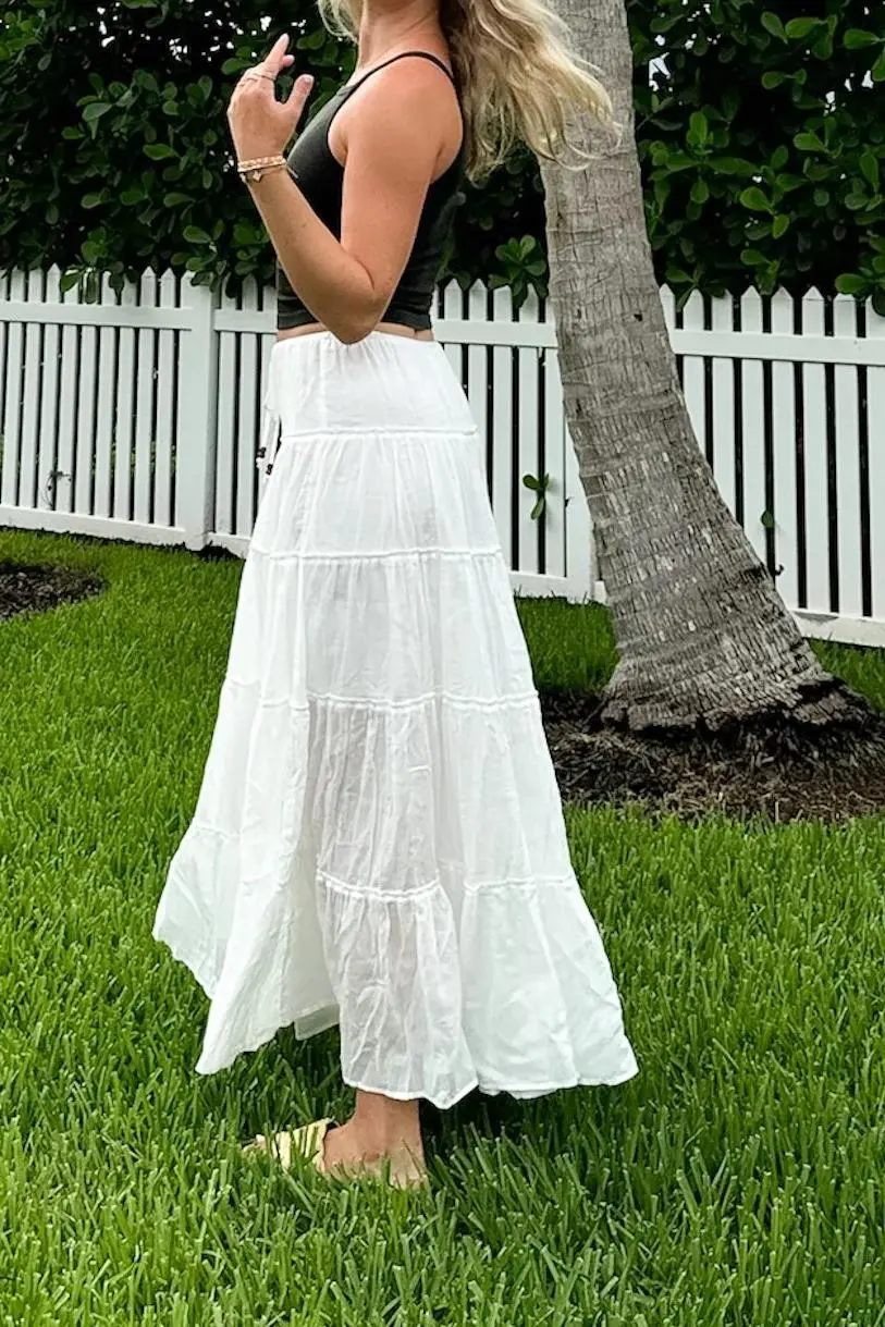 Drawstring Tiered Maxi Skirt