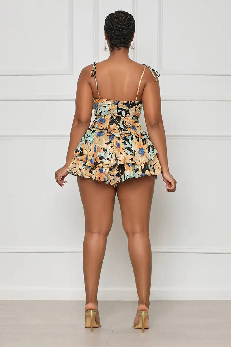 Dreamy Daisy Ruffle Romper (Black Multi)
