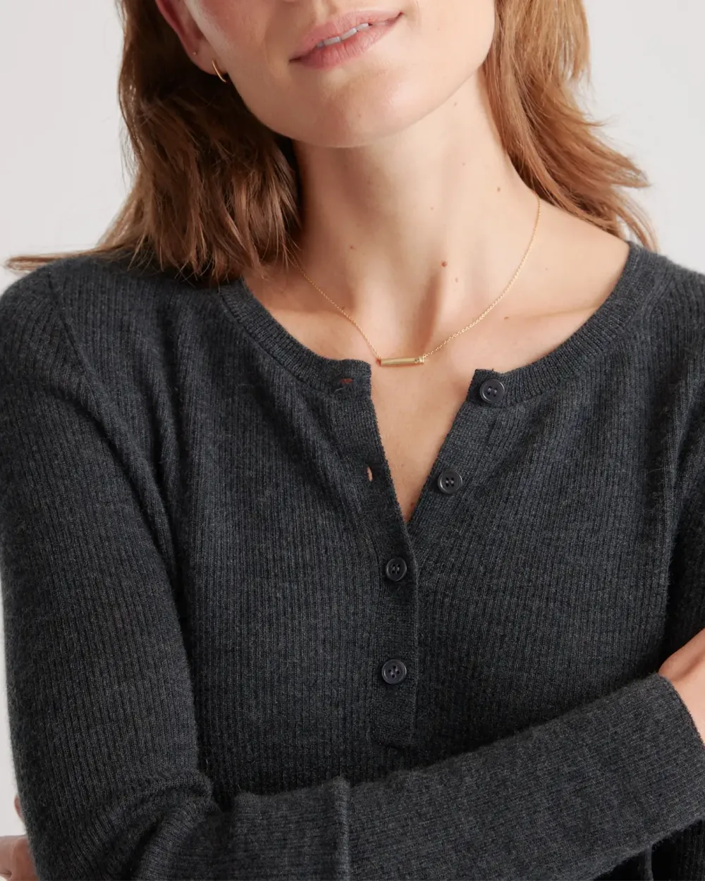 Featherweight Cashmere Ribbed Henley Sweater