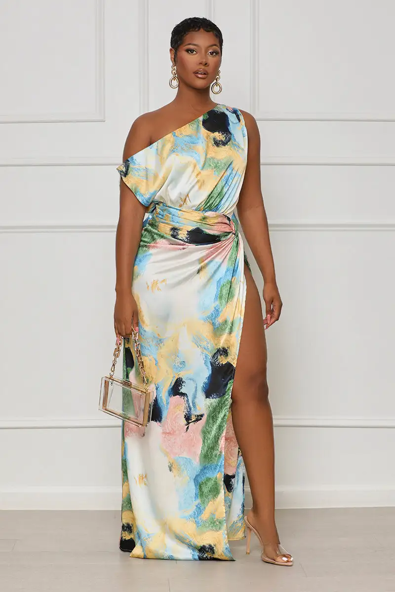 Evening Delight One Shoulder Maxi Dress (Blue Multi)