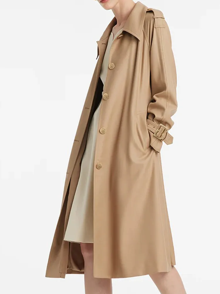 Worsted Wool Lapel Women Trench Coat With Belt