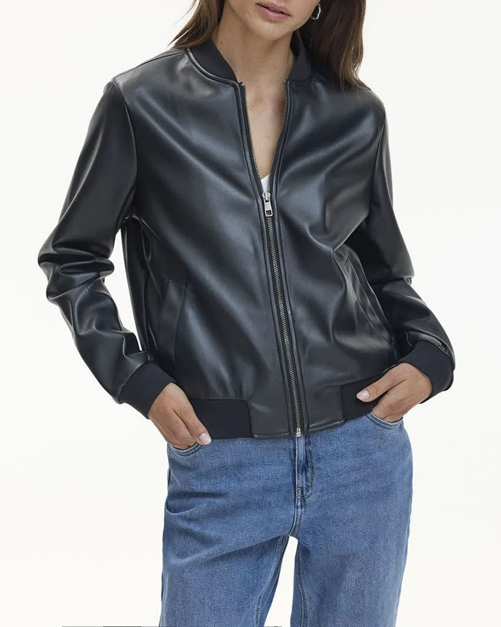 Faux Leather Bomber Jacket