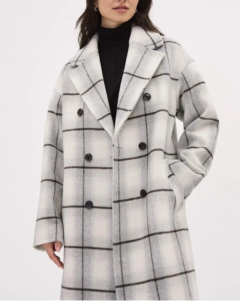 Plaid Oversized Double-Breasted Wool Coat