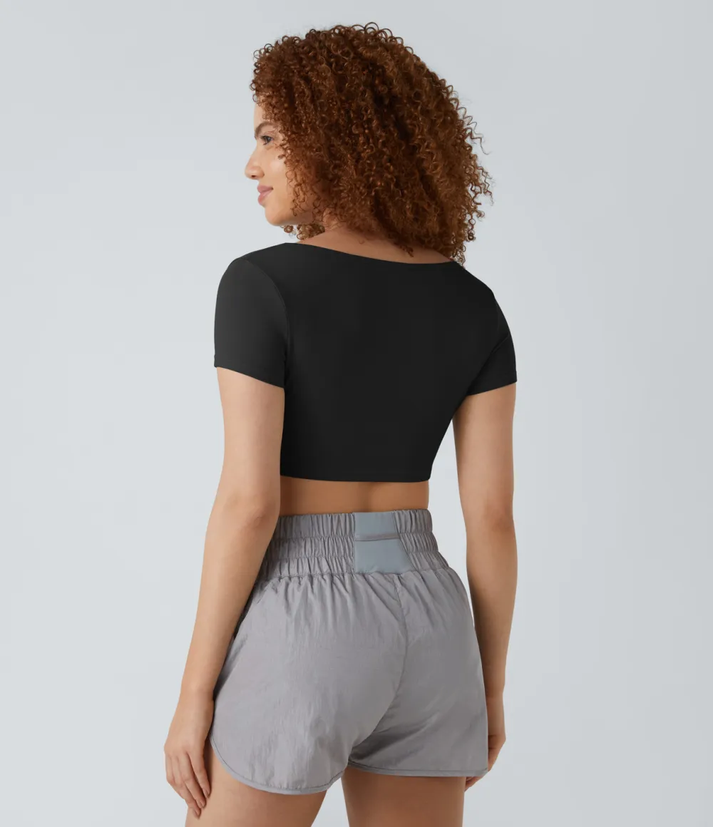 Notched Neck Cropped Skinny Workout Sports Top