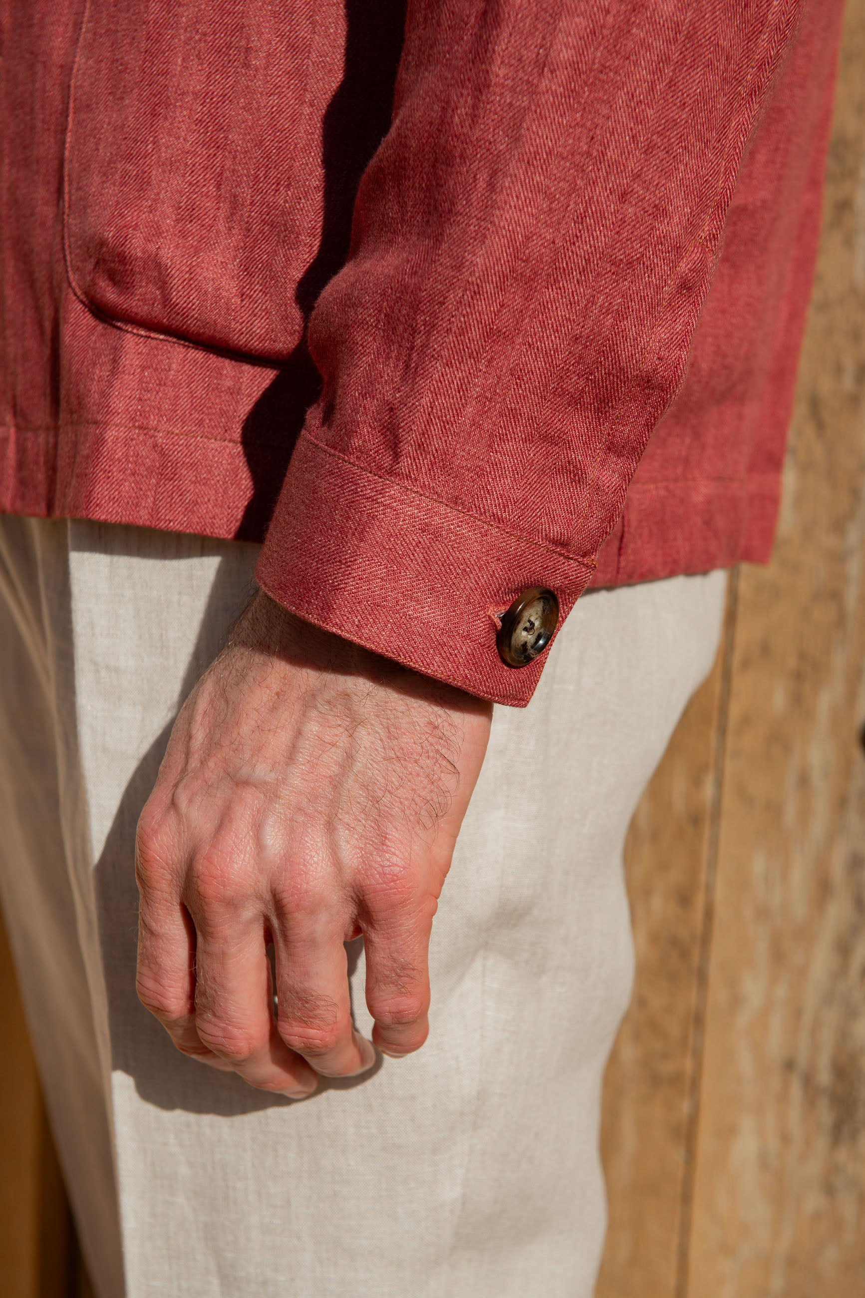 Red Herringbone Linen Safari Jacket