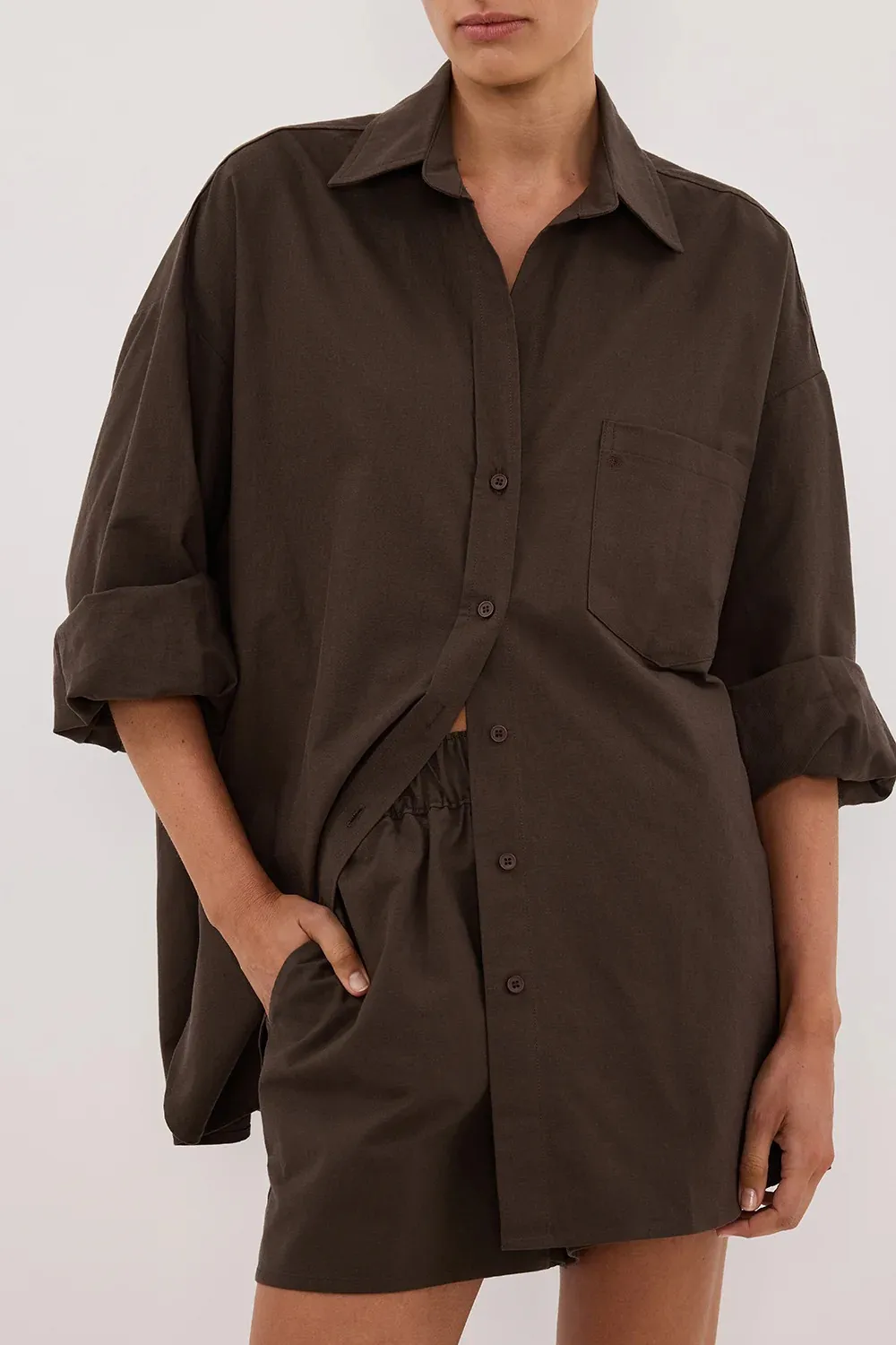 RHEA BITTER CHOC COTTON SHIRT