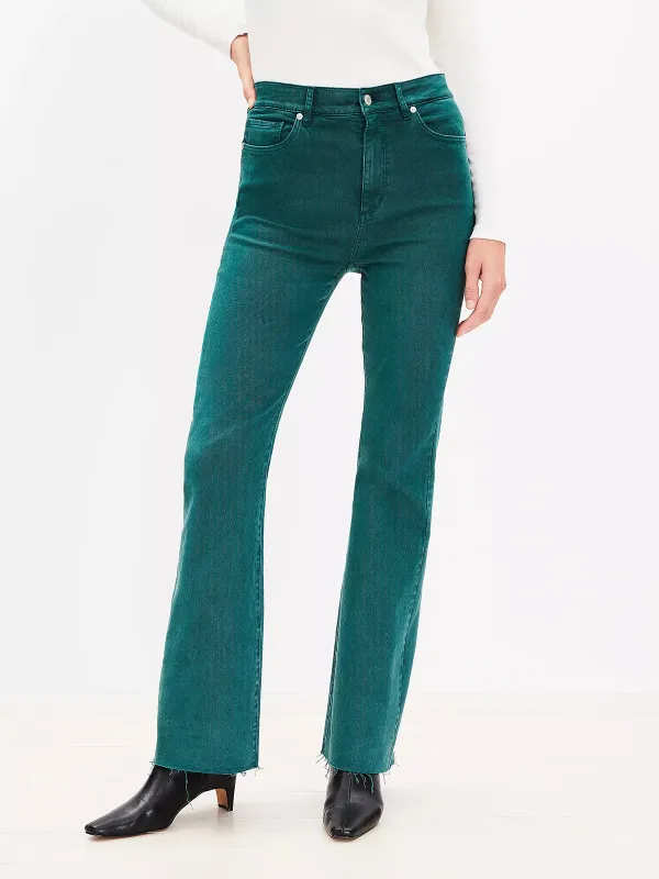 Fresh Cut High Rise Slim Flare Jeans in Deep Spruce Green