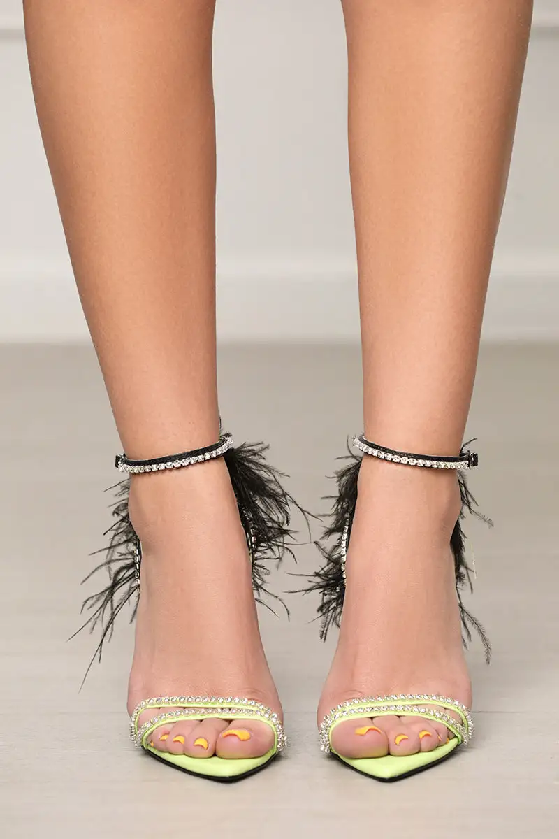 Ella Feather Lace Up Heel (Lime)- FINAL SALE