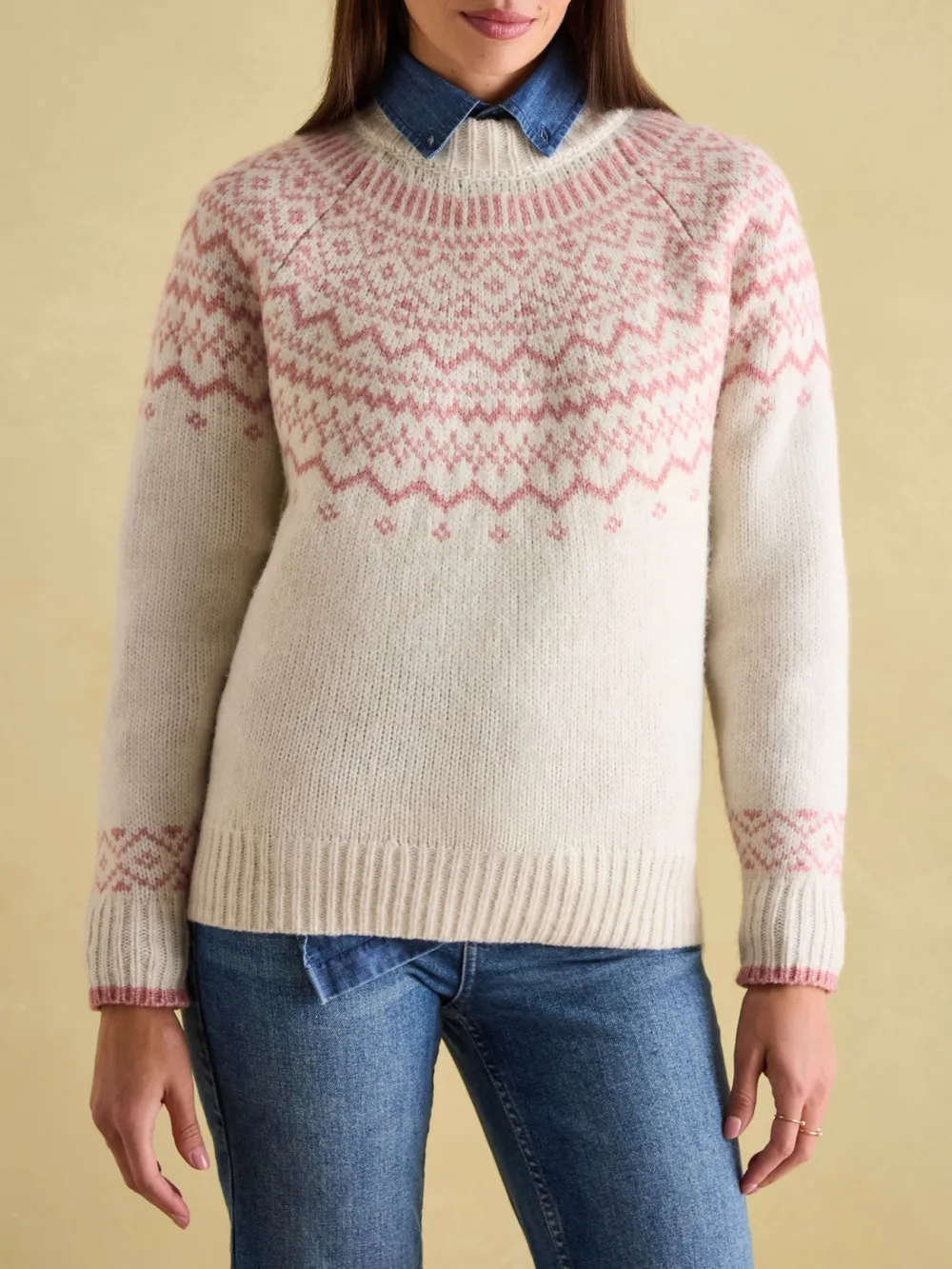 Charlotte Pink Crew Neck Fairisle Pattern Jumper