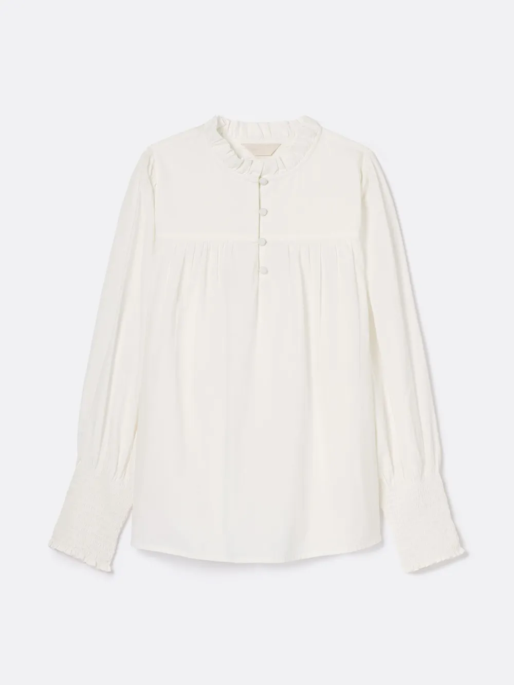 Medium Stretch Cream Cotton Frill Neck Blouse