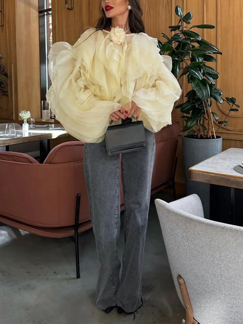 Chiffon Ruffled Tie Front Blouse