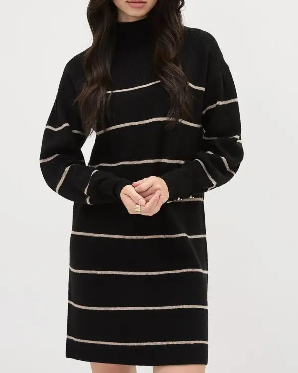 Puffy-Long-Sleeve Mock-Neck Mini Dress