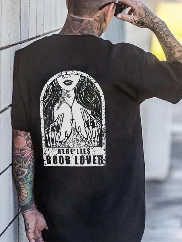 Here Lies Boob Lover Printed Men's T-shirt
