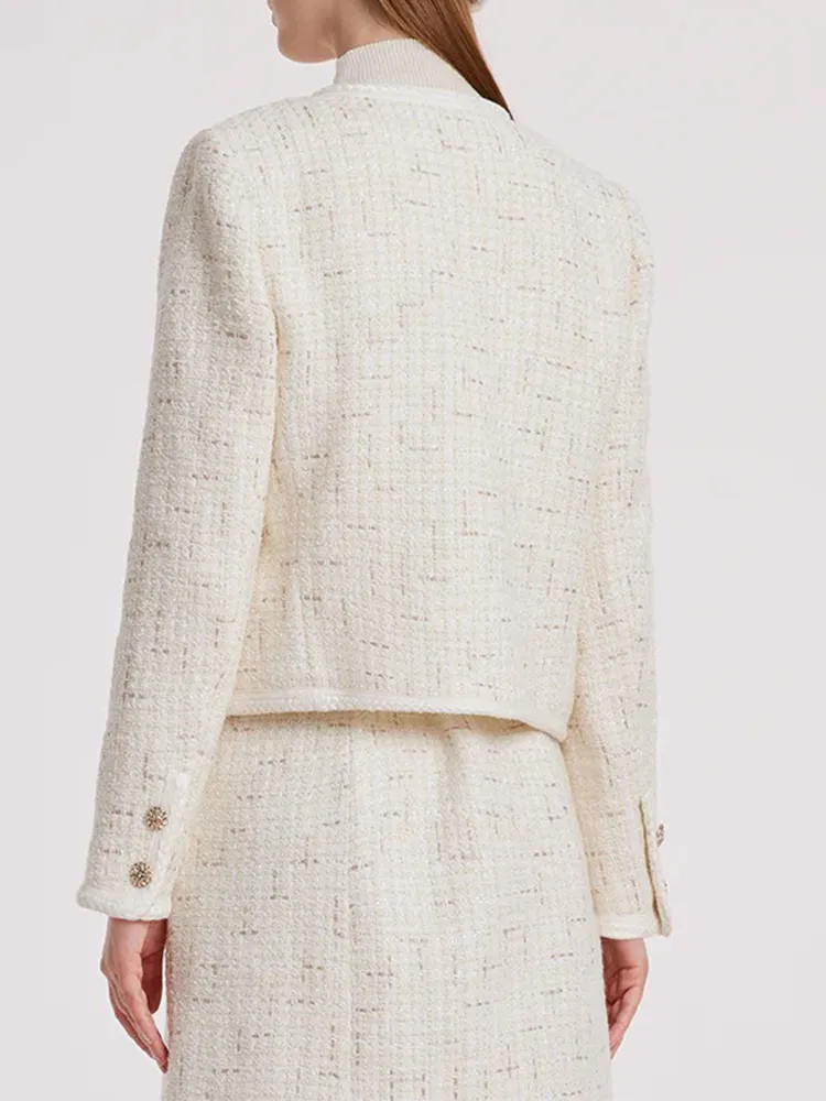 White Knitted Tweed Crop Jacket