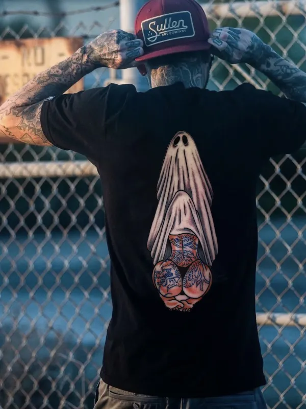 Ghost And The Tattooed Sexy Lady Printed Men's T-shirt