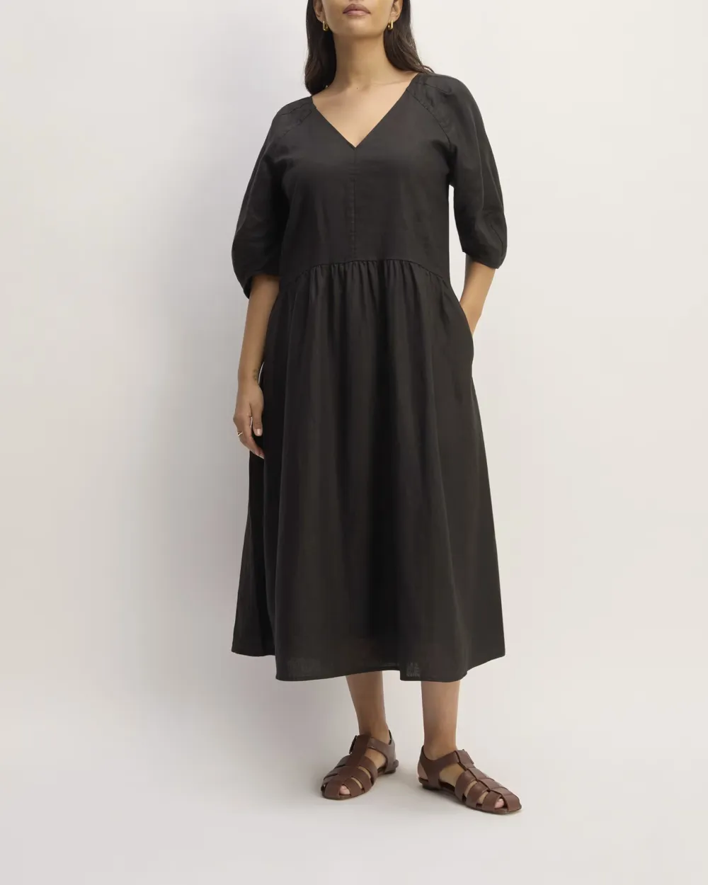 The Linen Oversized Puff-Sleeve Dress