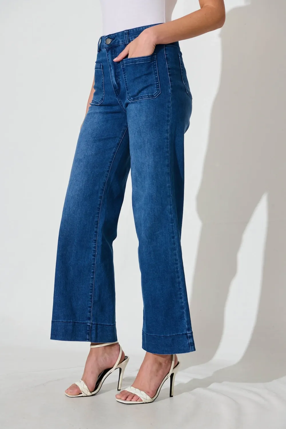 Blue High  Waisted Wide Leg Jeans