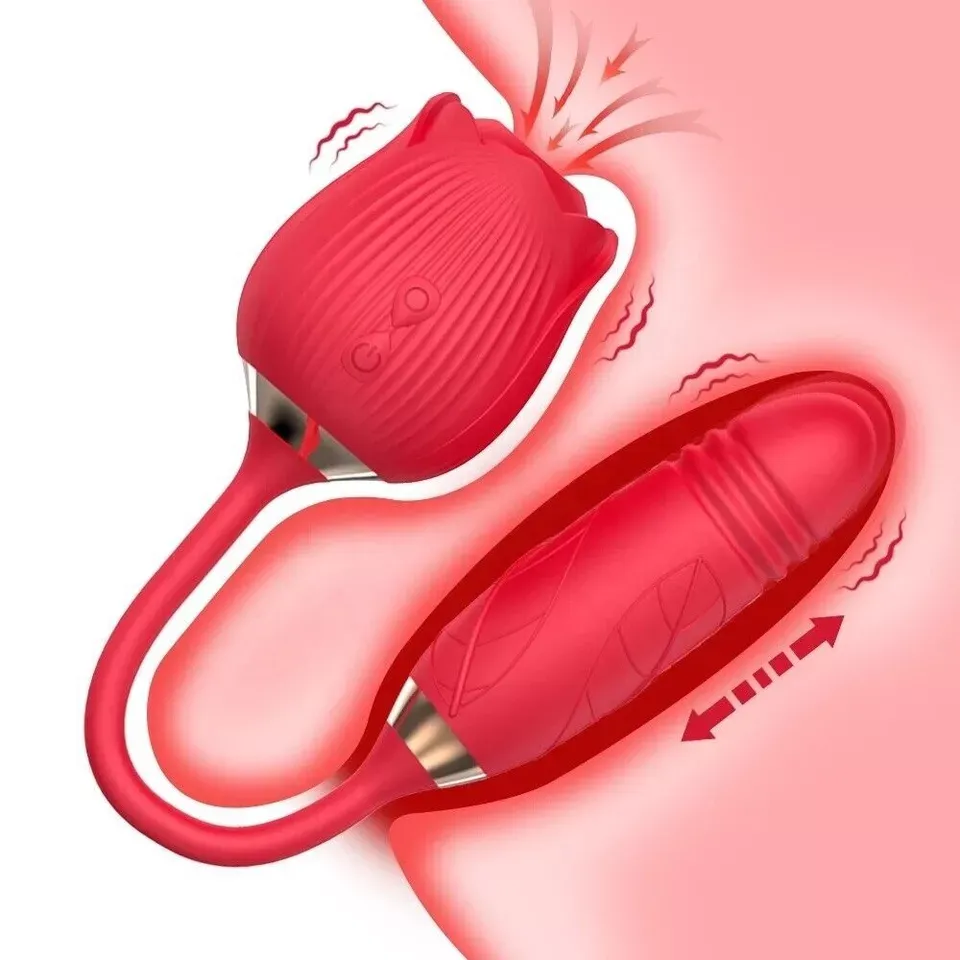 Rose Sucking Clit Vibrator Dildo Thrusting G-spot Massager Sex Toys for Women